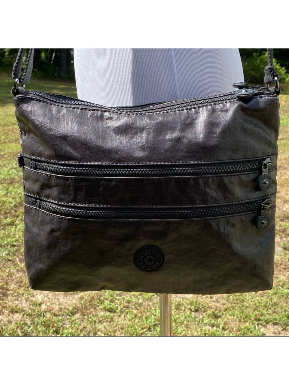 KIPLING BAG CROSSBODY MESSENGER BLACK FABRIC LONG STRAP TRAVEL TOP ZIP